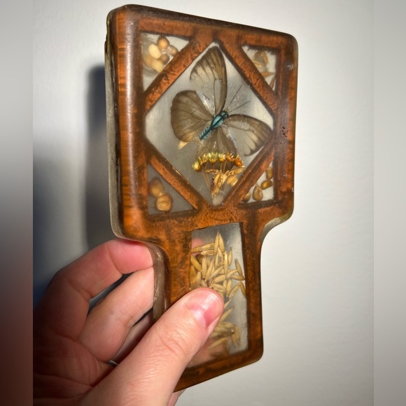 70s Lucite Butterfly & Grains Spoon Rest 3.25x6.25” Vintage Kitchen Decor Earthy - Picture 3 of 13